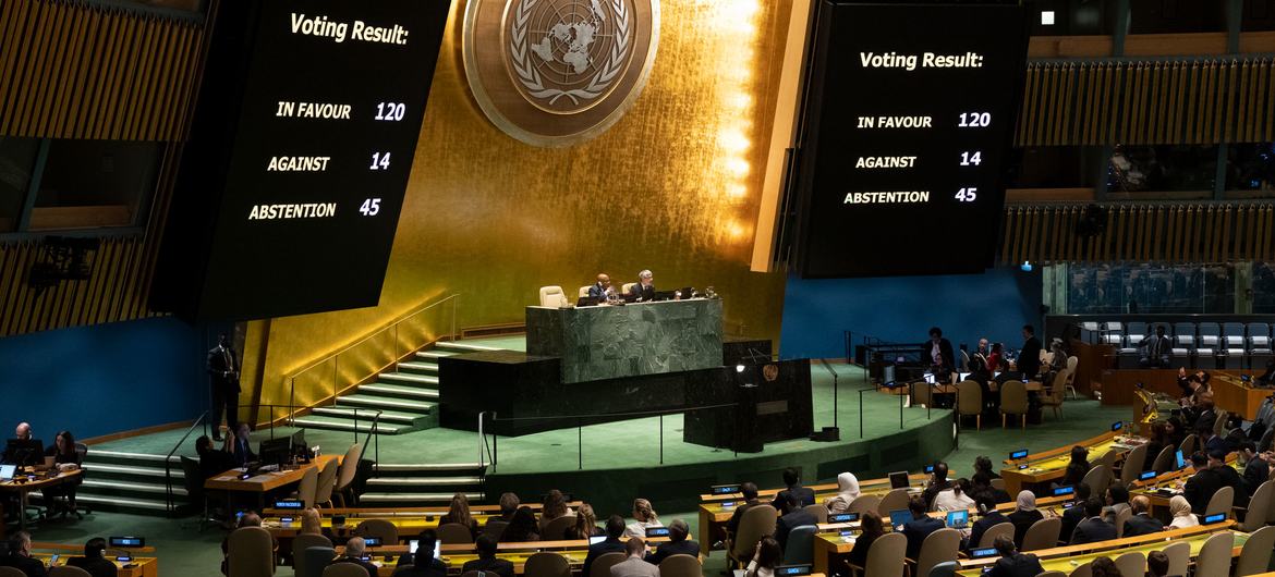 اقوام متحدہ کی جنرل اسمبلی میں انسانی بنیادوں پر غزہ میں جنگ بندی کی تجویز منظور، 120 ممالک کی حمایت
